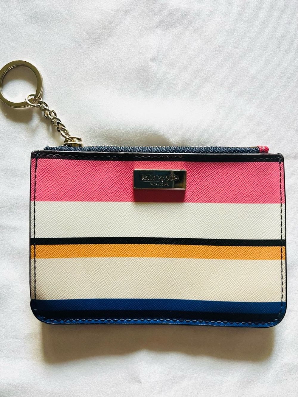 Kate Spade New York Striped Saffiano Cardholder Coin Purse Key Ring - Picture 2 of 7